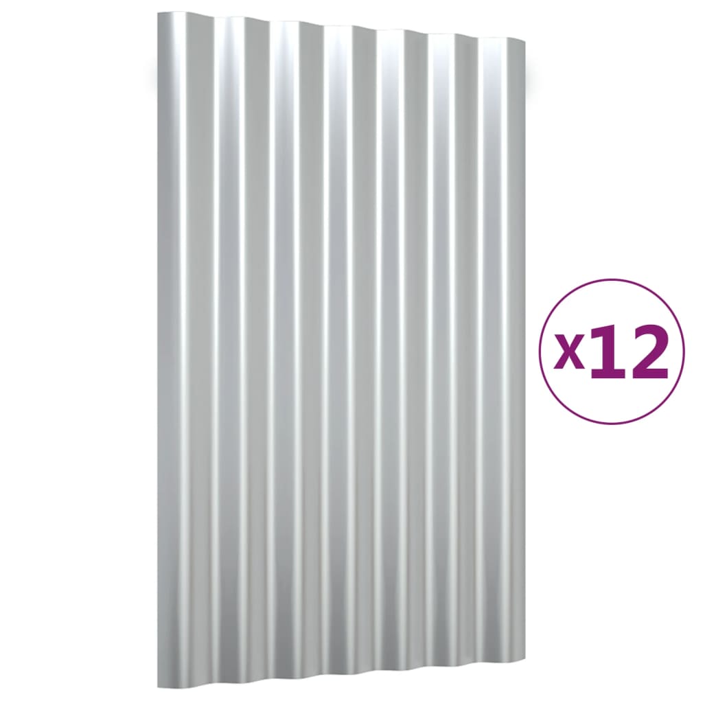 Dachpaneele 12 Stk. Verzinkter Stahl Silber 60x36 cm