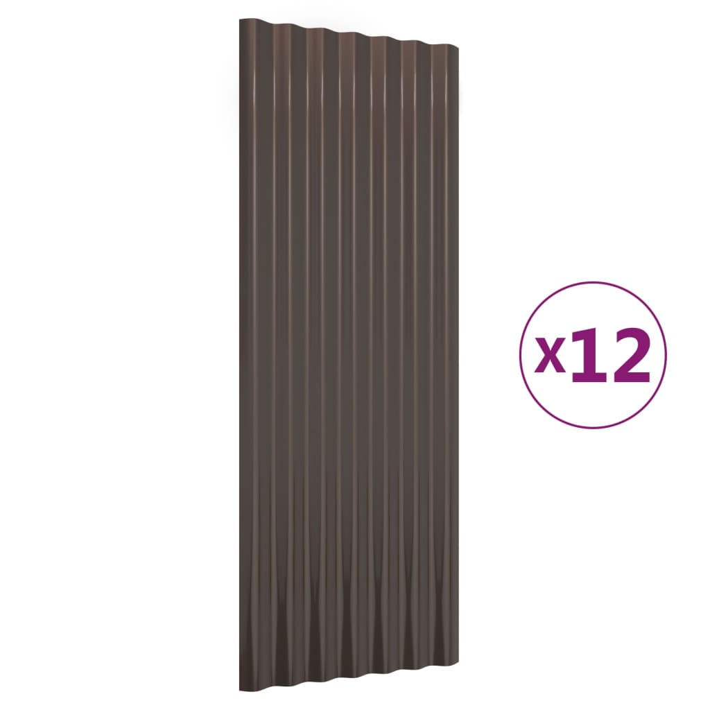 Dachpaneele 12 Stk. Verzinkter Stahl Braun 100x36 cm