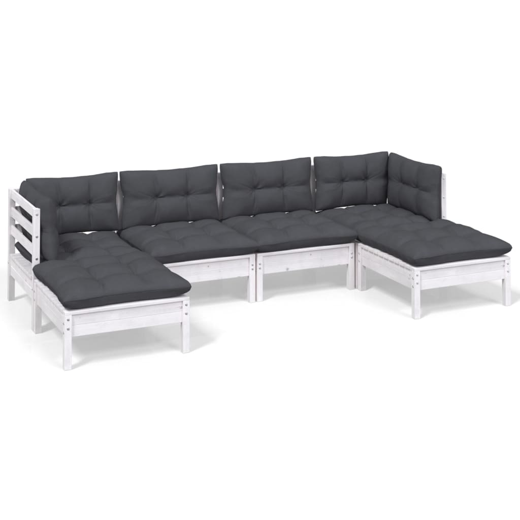 6-tlg. Garten-Lounge-Set mit Kissen Weiß Kiefernholz