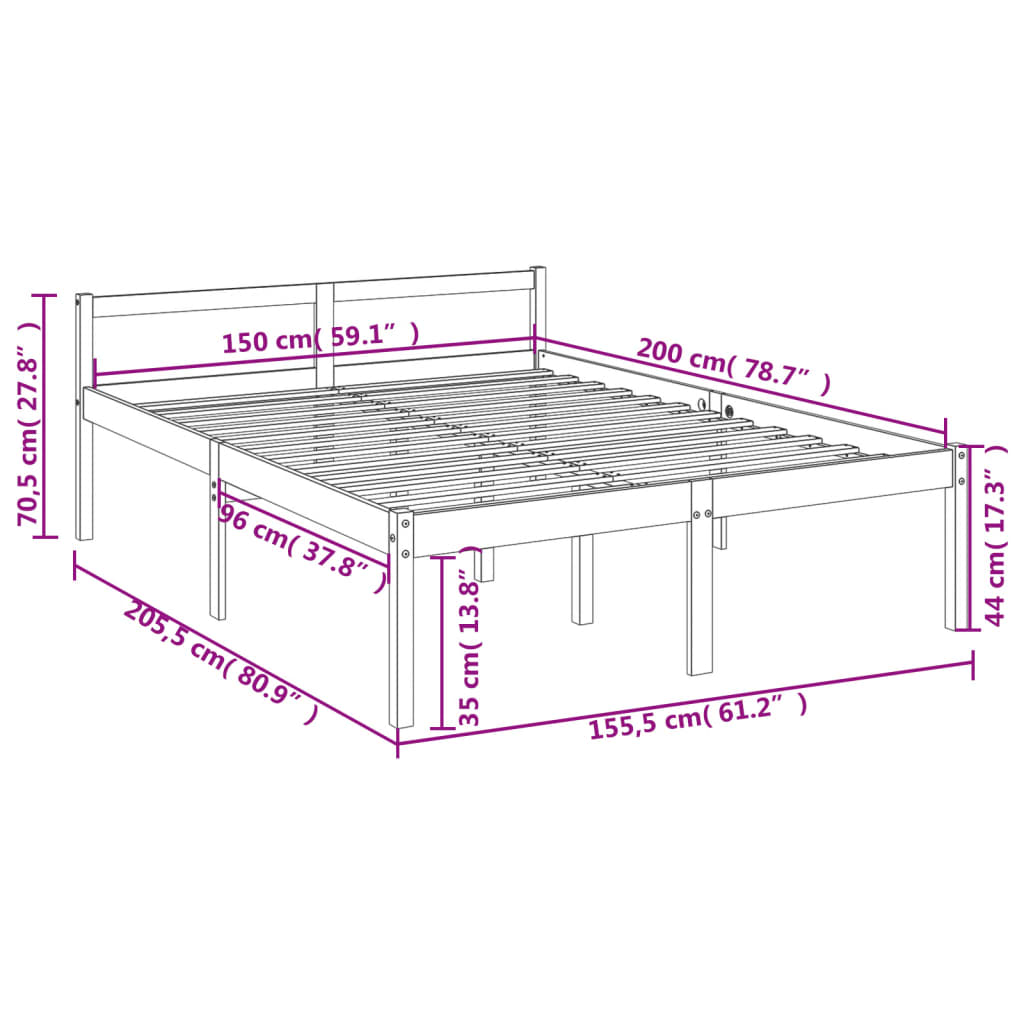 Senior bed honey brown 150x200 cm solid pine wood