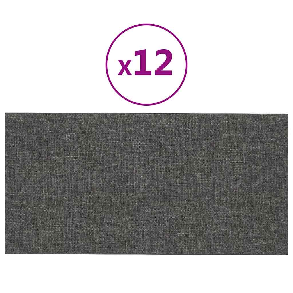 Wandpaneele 12 Stk. Dunkelgrau 30x15 cm Stoff 0,54 m²