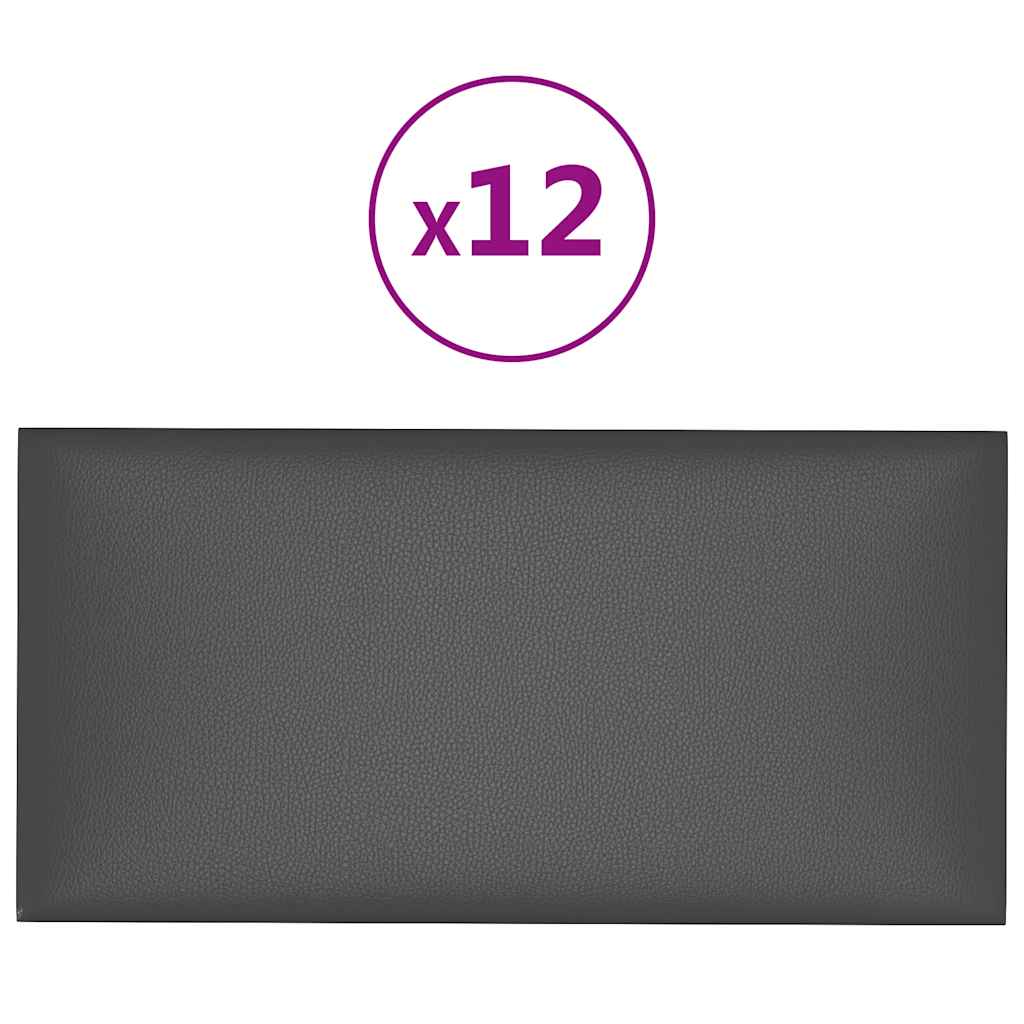 Wandpaneele 12 Stk. Grau 30x15 cm Kunstleder 0,54 m²