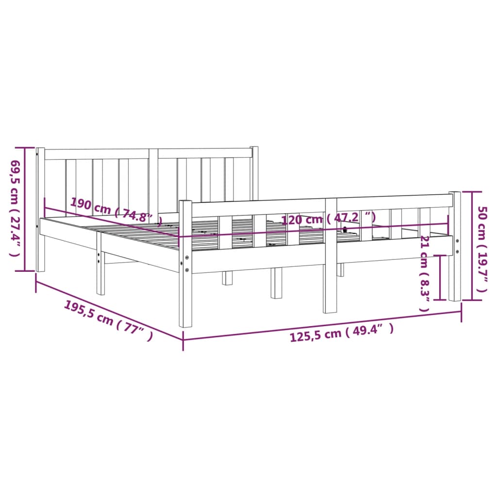 solid wood bed 120x190 cm