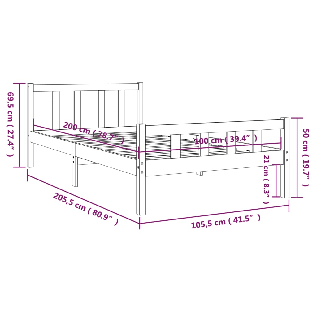 solid wood bed 100x200 cm