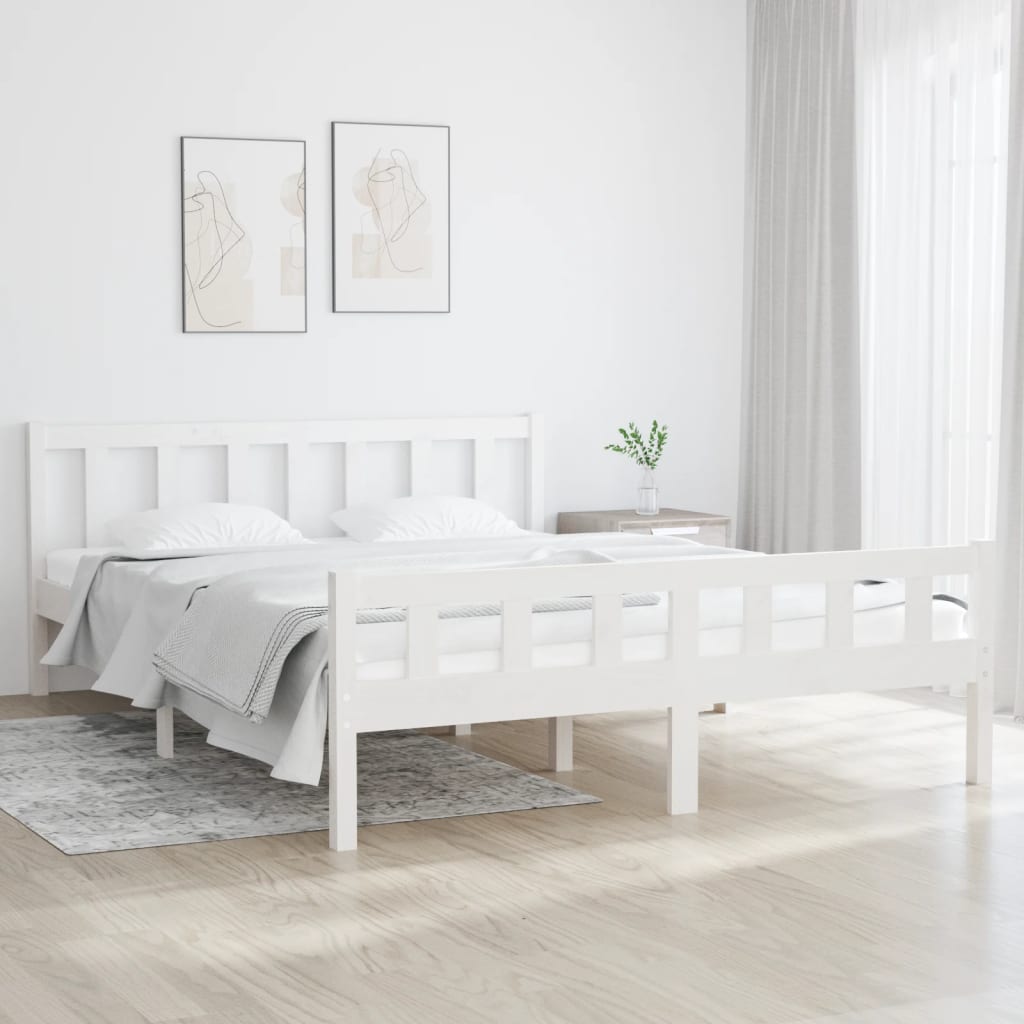 Solid Wood Bed White 150x200 cm