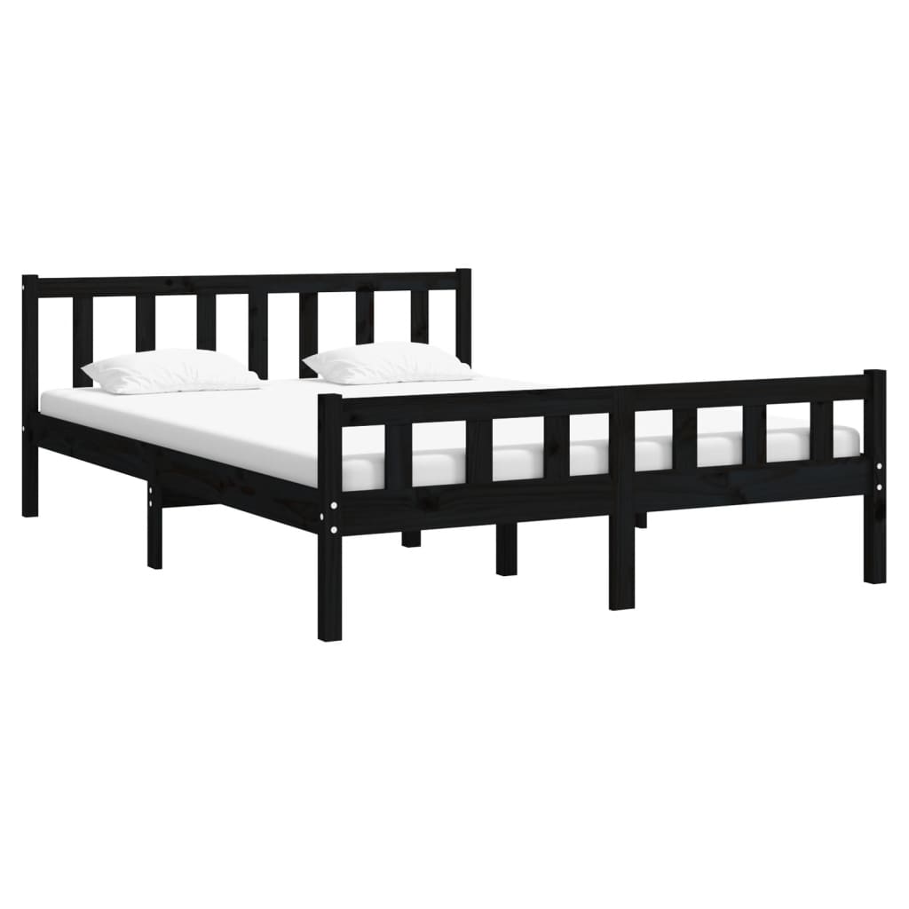 Solid wood bed black 150x200 cm