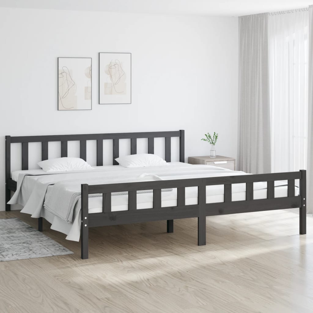 Solid wood bed gray 200x200 cm