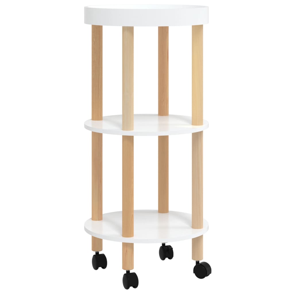 Servierwagen 3 Etagen Weiß 38x38x82cm Holzwerkstoff Kiefernholz