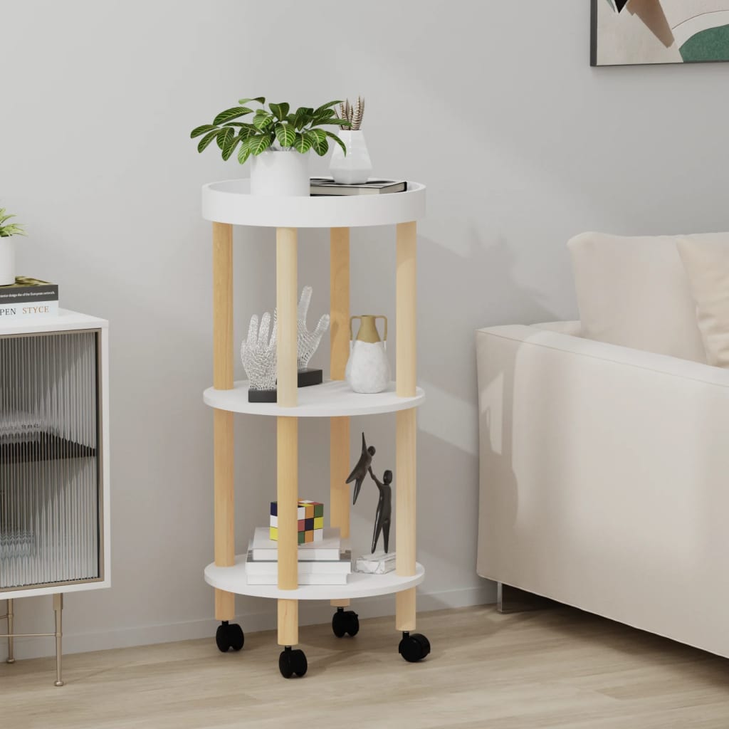 Servierwagen 3 Etagen Weiß 38x38x82cm Holzwerkstoff Kiefernholz