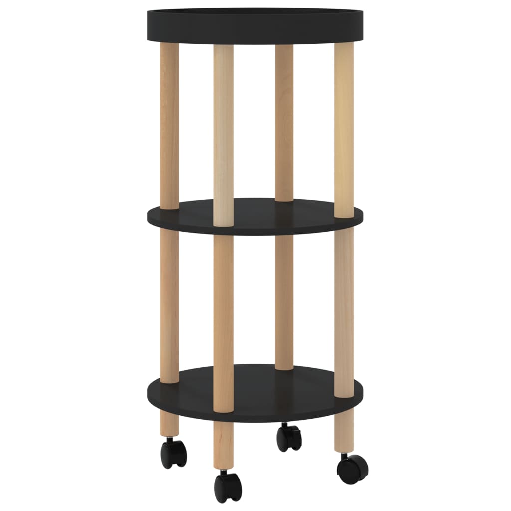 Servierwagen 3 Etagen Schwarz 38x38x82 cm Holzwerkstoff & Holz