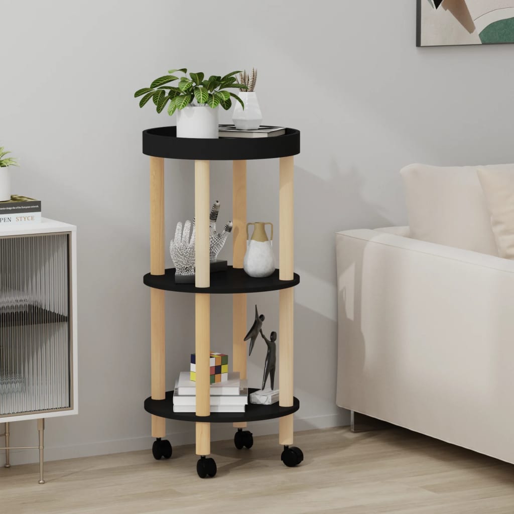 Servierwagen 3 Etagen Schwarz 38x38x82 cm Holzwerkstoff & Holz