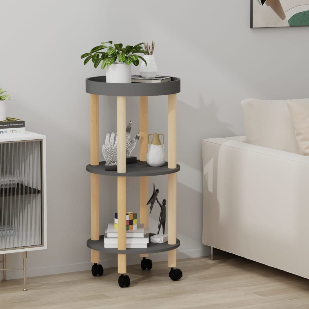 Servierwagen 3 Etagen Grau 38x38x82cm Holzwerkstoff Kiefernholz
