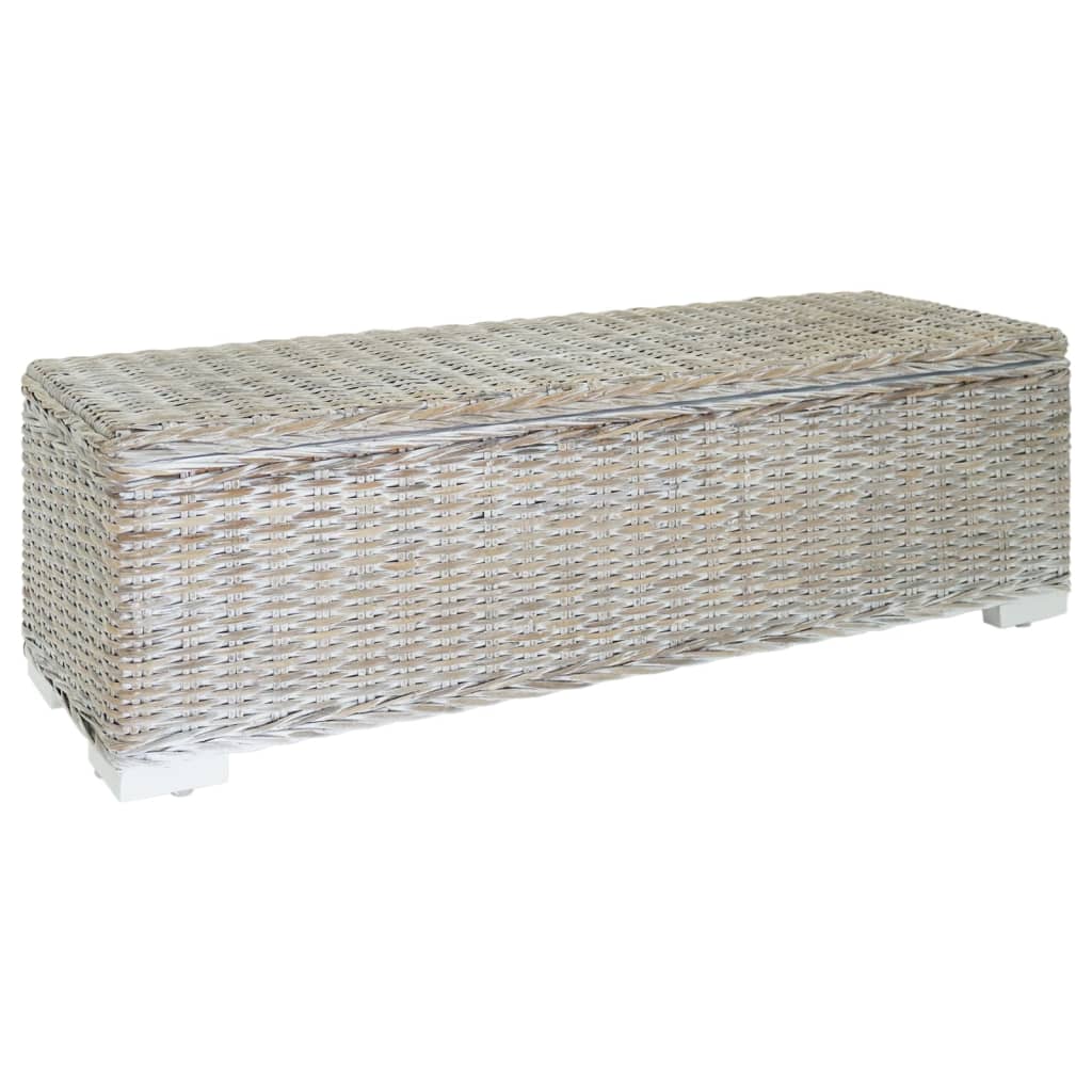 Truhe Weiß 110 cm Natur Kubu Rattan & Massivholz Mahagoni