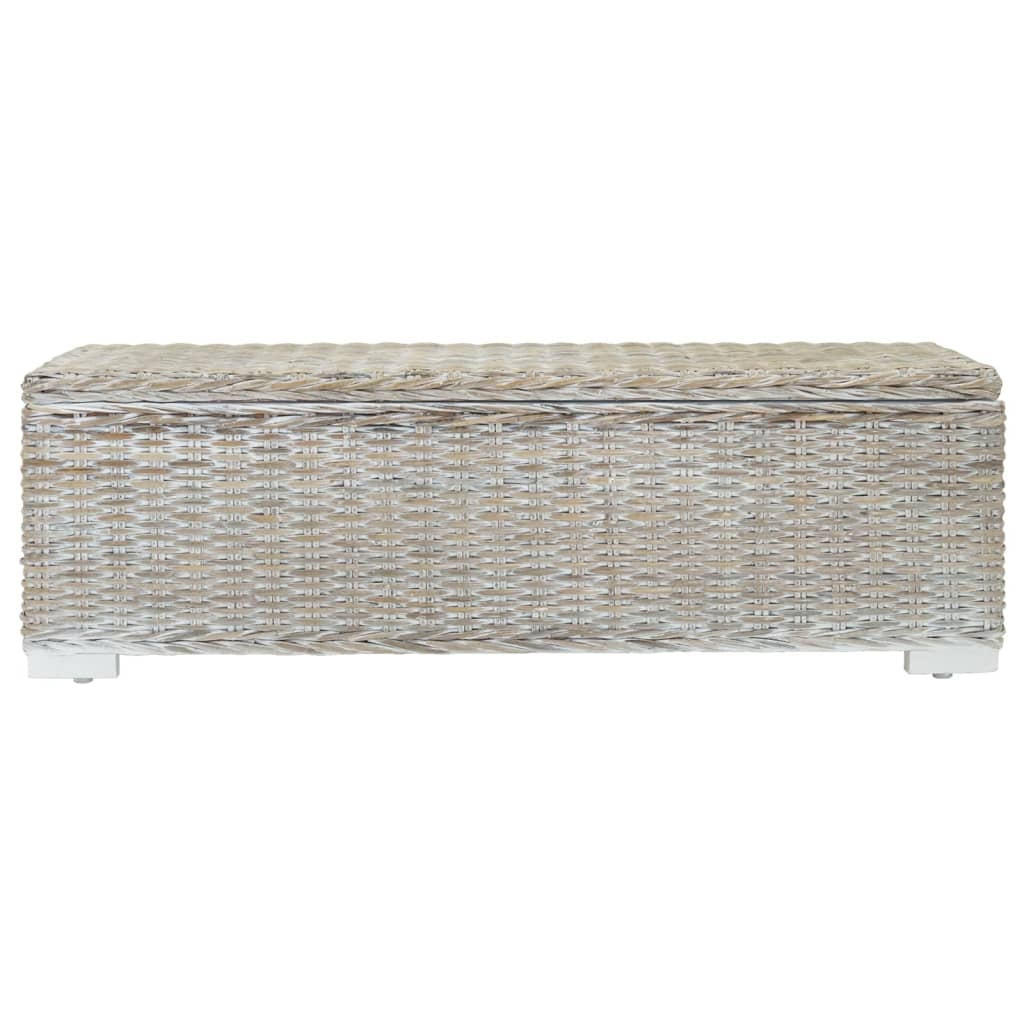 Truhe Weiß 110 cm Natur Kubu Rattan & Massivholz Mahagoni