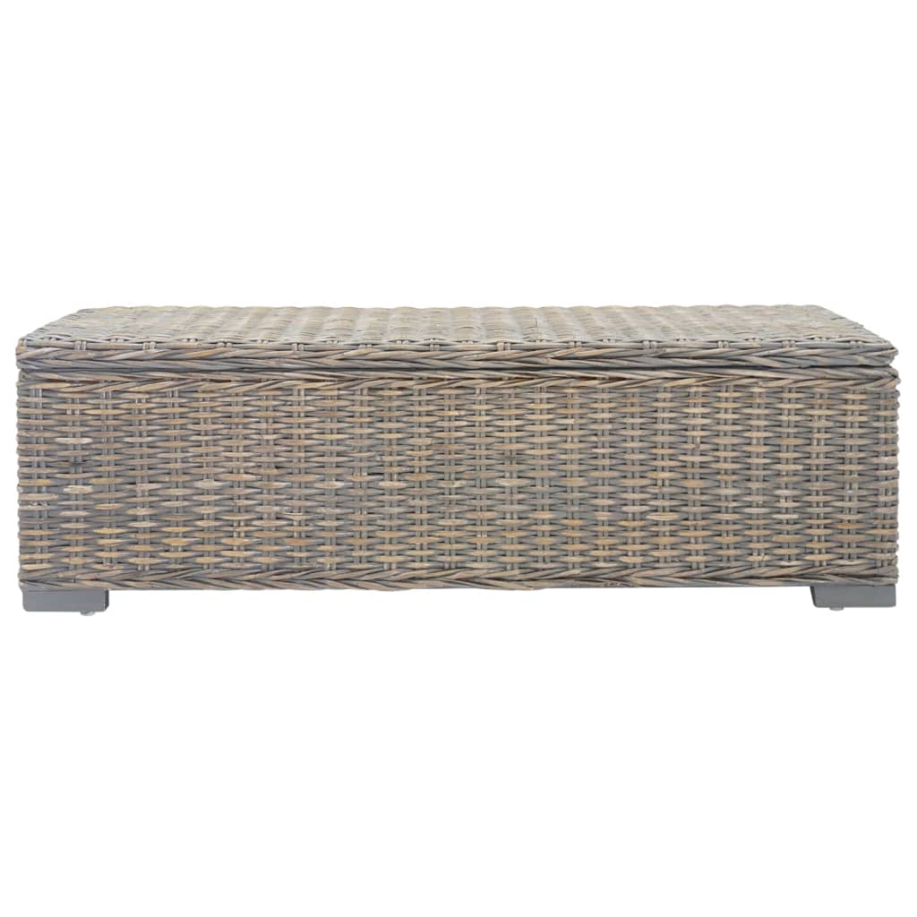 Truhe Grau 110 cm Natur Kubu Rattan & Massivholz Mahagoni