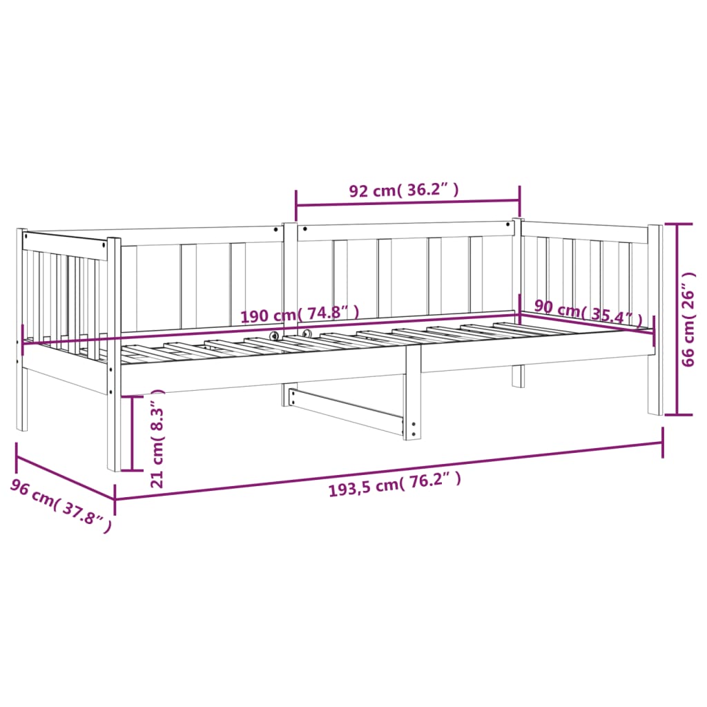 Daybed without mattress 90x190 cm solid pine wood