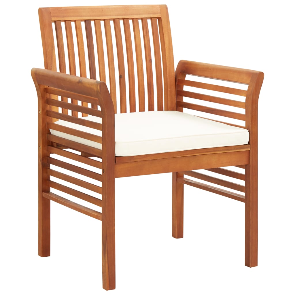 Garden dining chairs with cushions, 4 pieces, solid acacia wood