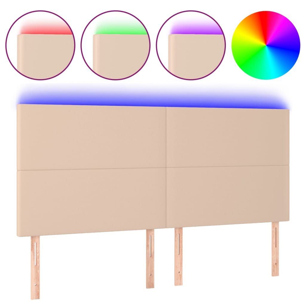 LED headboard cappuccino brown 200x5x118/128cm artificial leather