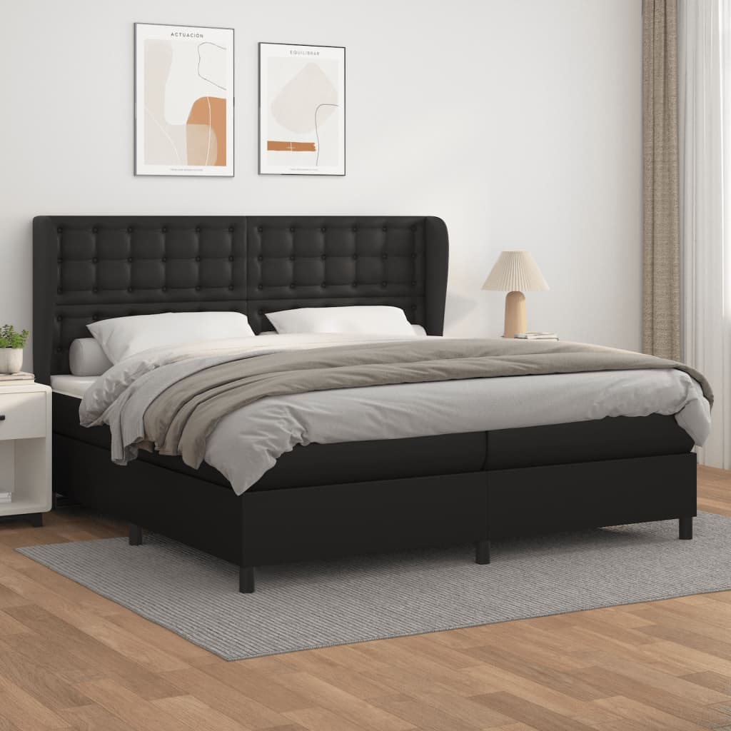 Box spring bed with mattress black 200x200 cm artificial leather