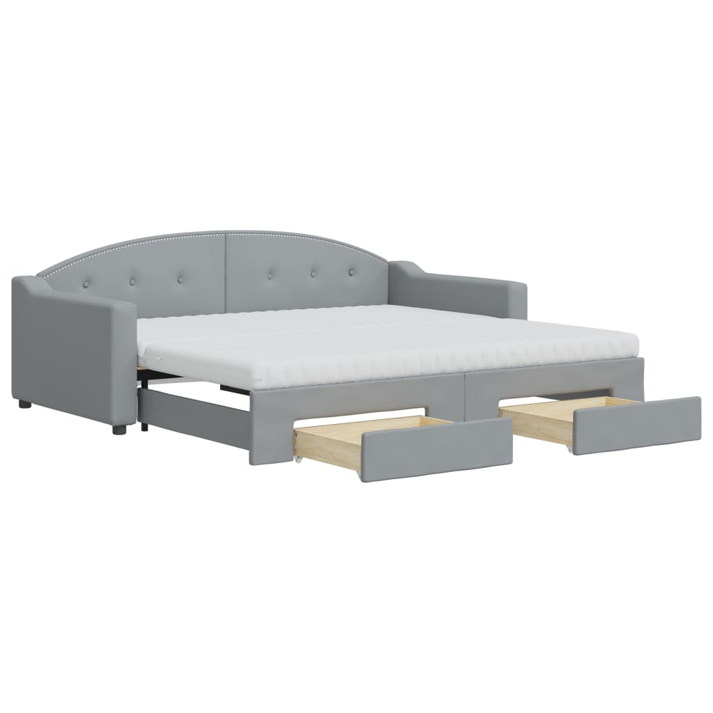 Tagesbett Ausziehbar mit Schubladen Hellgrau 90x190 cm Stoff