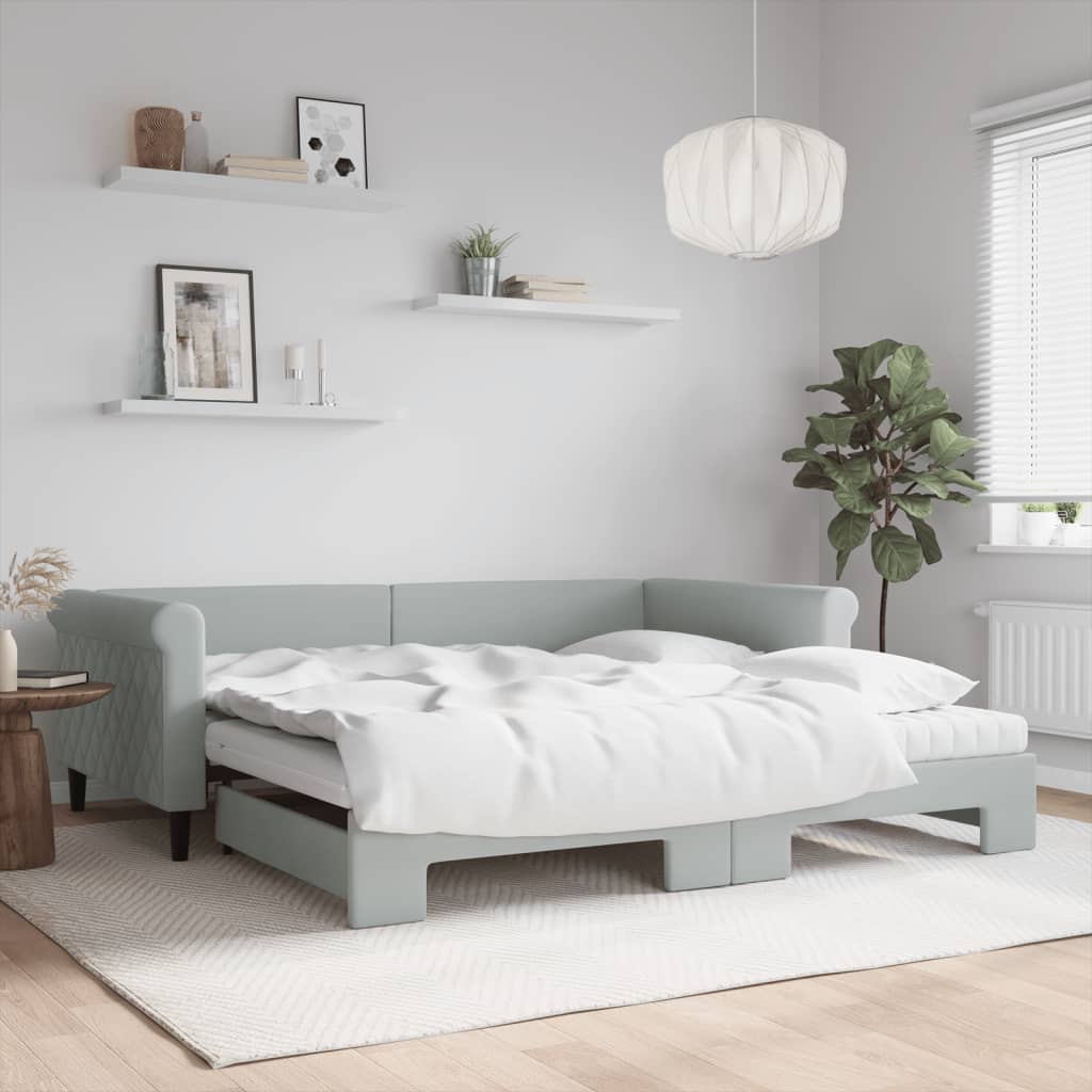 Tagesbett Ausziehbar mit Matratzen Hellgrau 100x200 cm Samt