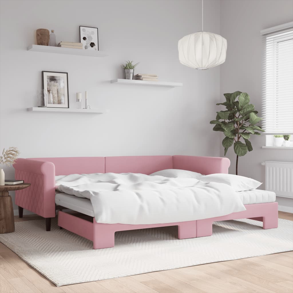 Tagesbett Ausziehbar mit Matratzen Rosa 100x200 cm Samt