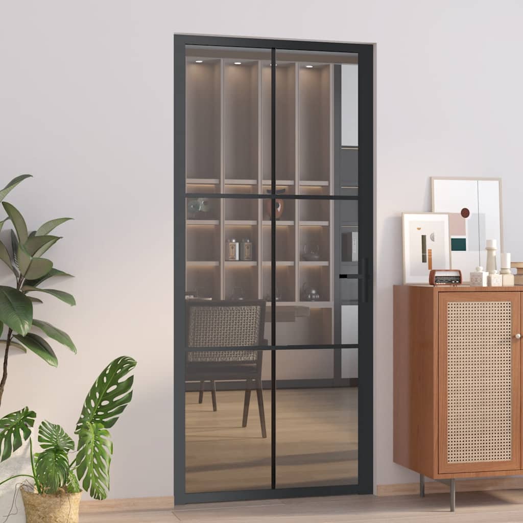 Innentür 93x201,5 cm Schwarz ESG-Glas und Aluminium