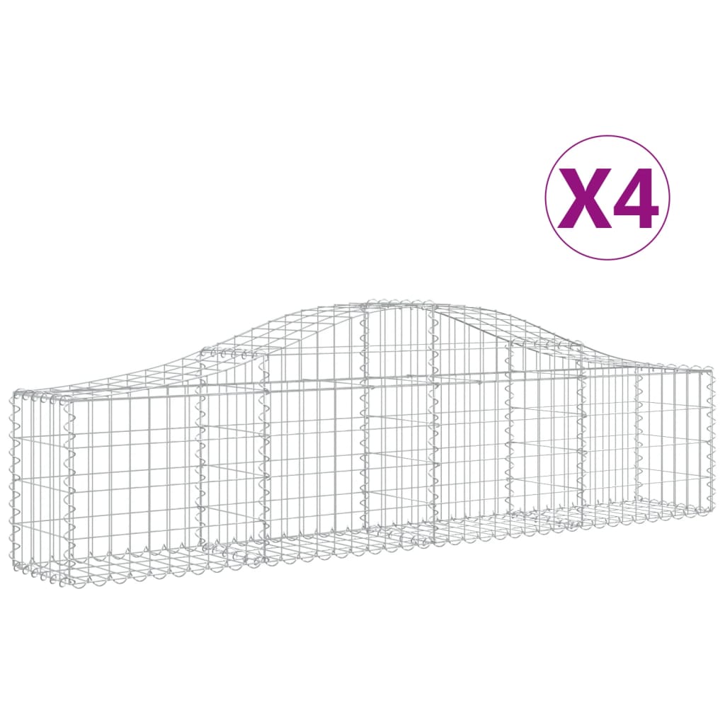 Gabionen mit Hochbogen 4 Stk. 200x30x40/60 cm Verzinktes Eisen