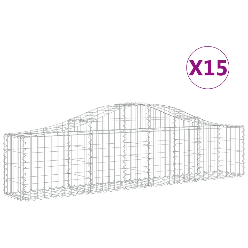 Gabionen mit Hochbogen 15 Stk. 200x30x40/60 cm Verzinktes Eisen