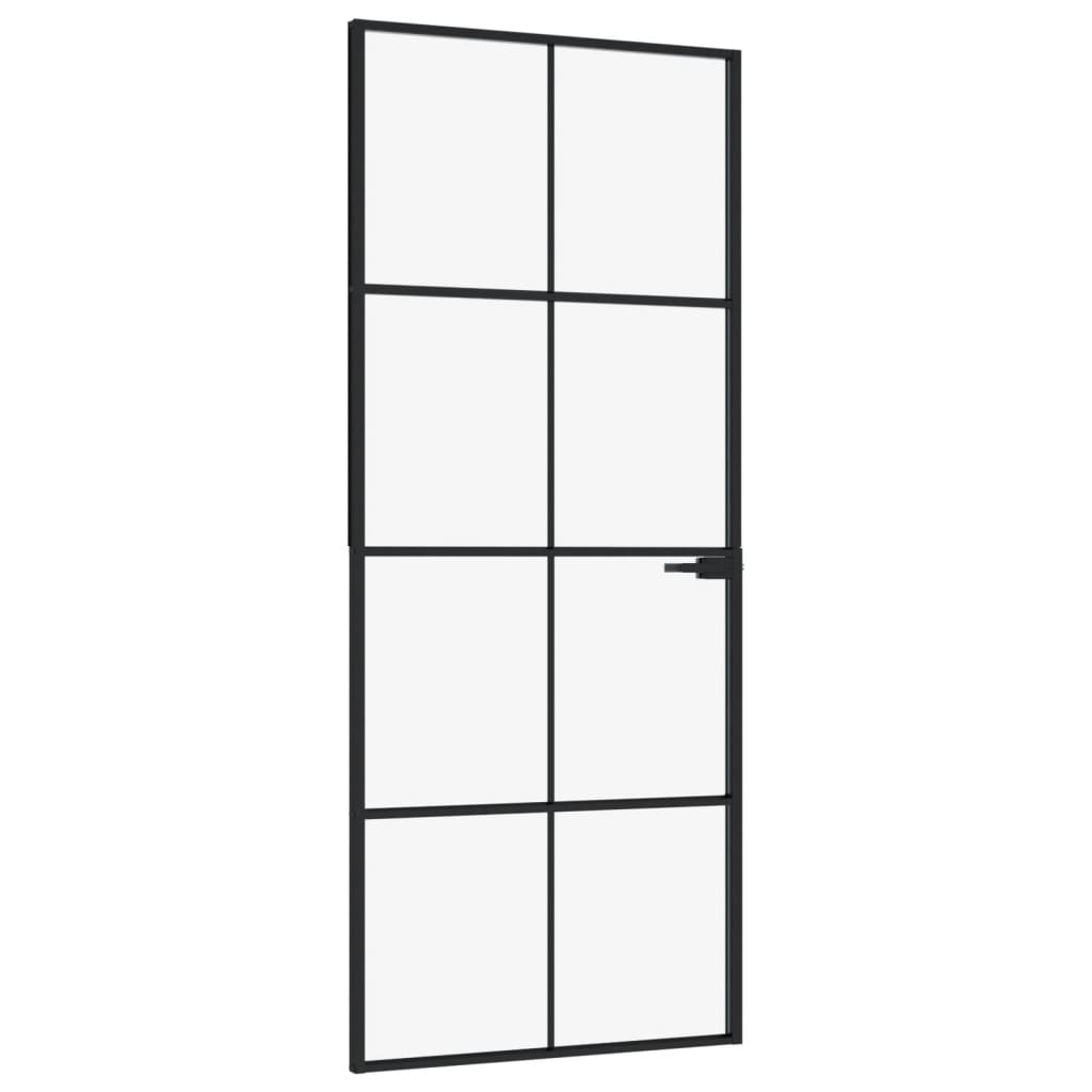 Innentür Schwarz 83x201,5 cm Hartglas & Aluminium Schlank