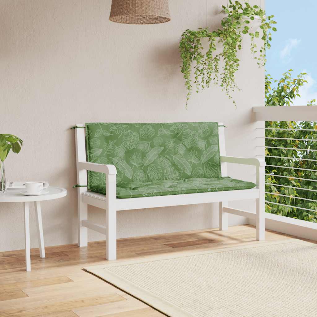 Garden bench cushions 2 pieces leaf pattern 120x50x7 cm fabric