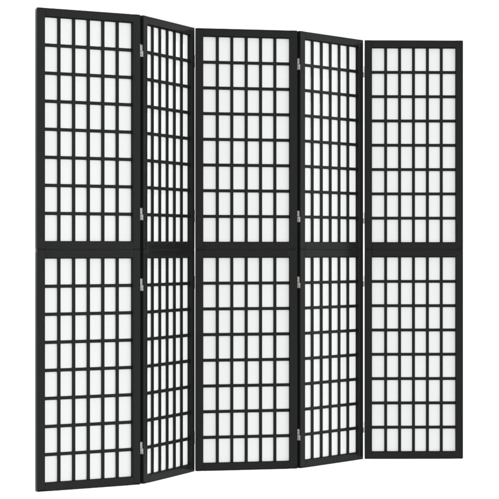 5-tlg. Paravent Japanischer Stil Faltbar 200x170 cm Schwarz