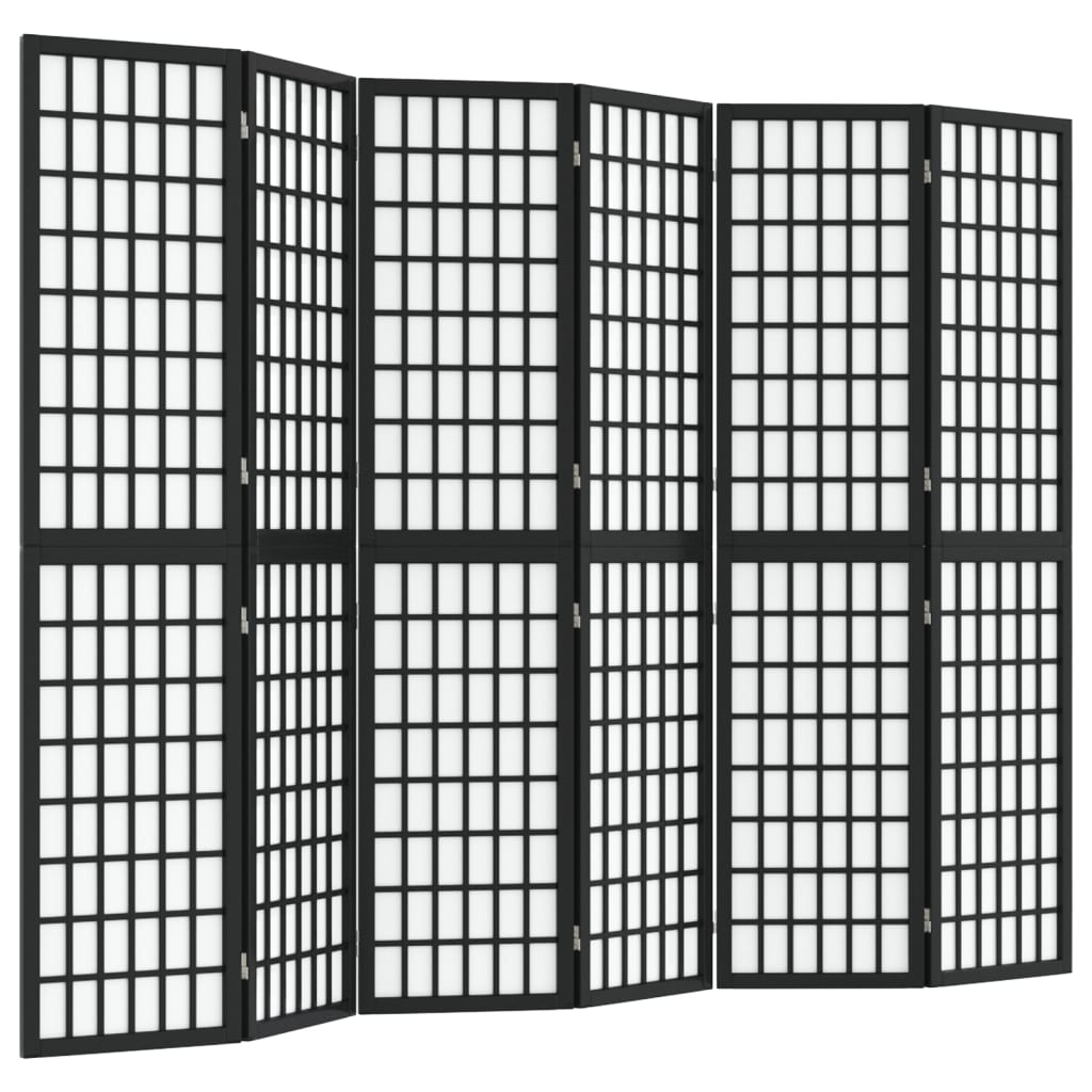 6-tlg. Paravent Japanischer Stil Faltbar 240x170 cm Schwarz