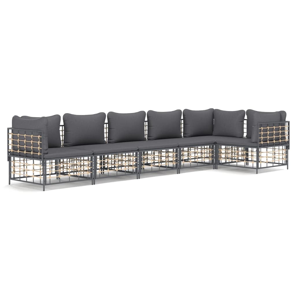 6-piece garden lounge set with cushions, anthracite, poly rattan