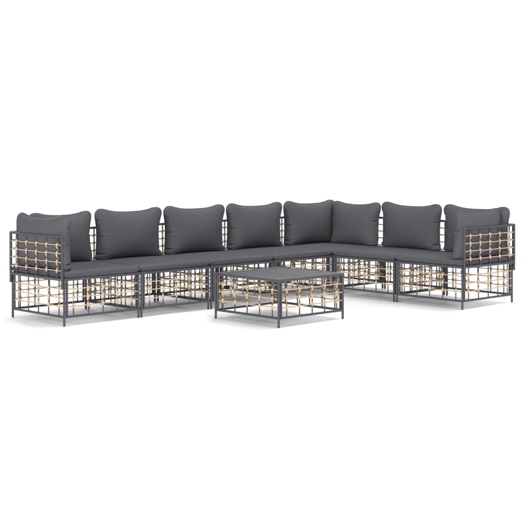 8-piece garden lounge set with cushions, anthracite, poly rattan