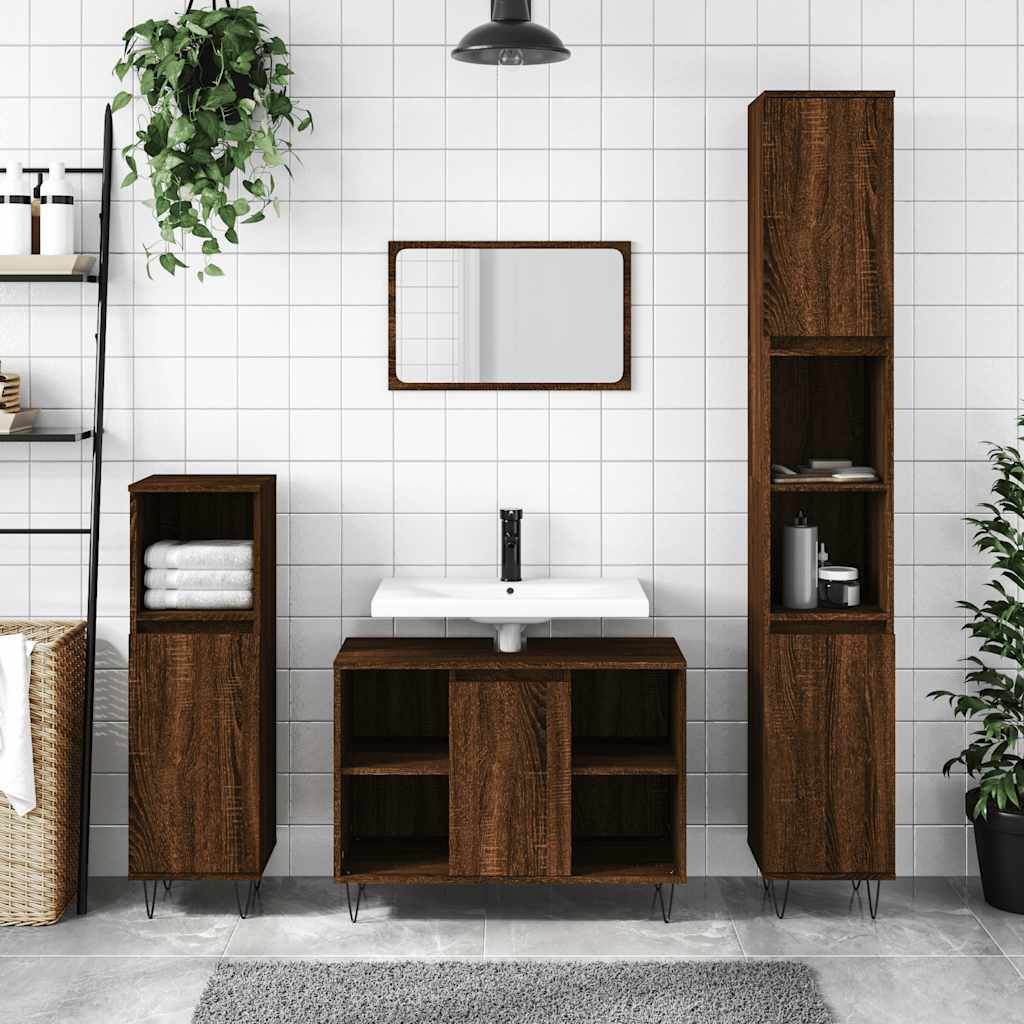 Badschrank Braun Eichen-Optik 80x33x60 cm Holzwerkstoff