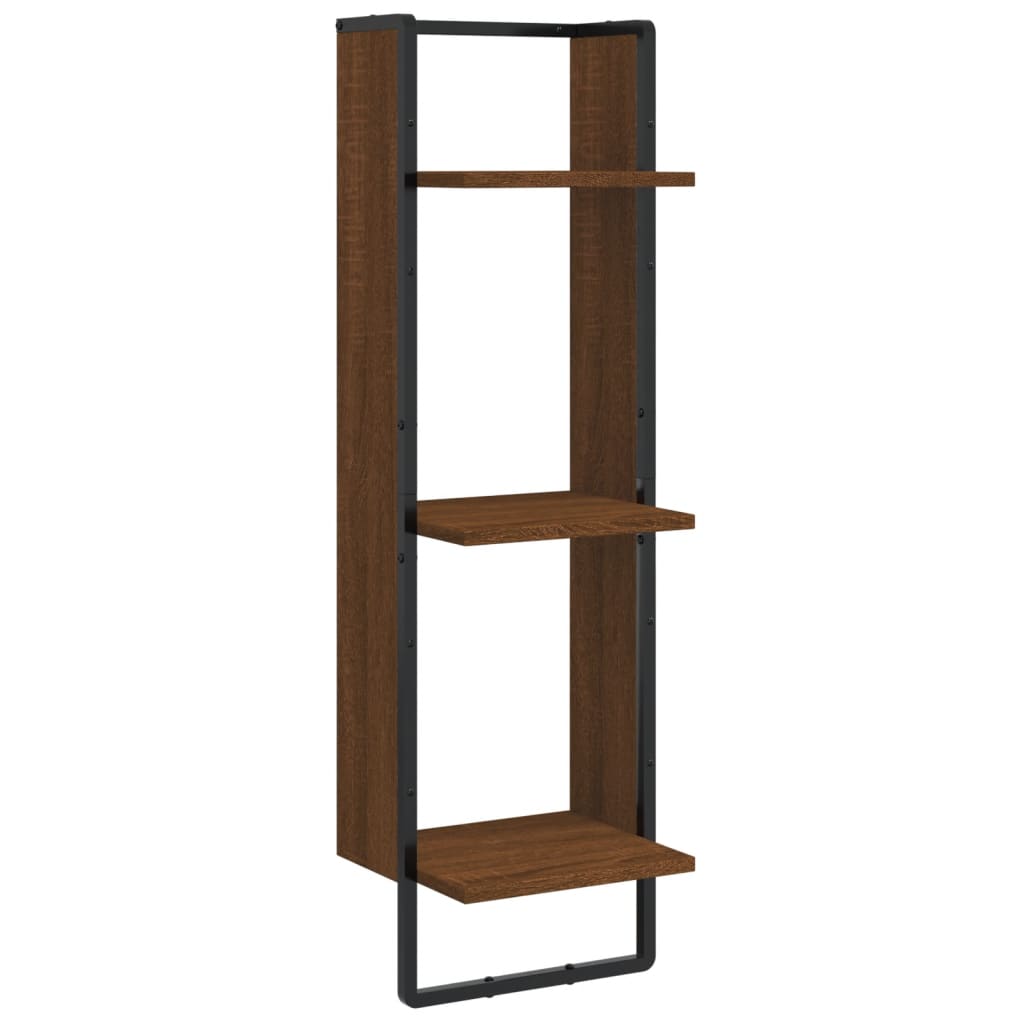 Wall shelf 3 compartments brown oak look 30x25x100cm wood material