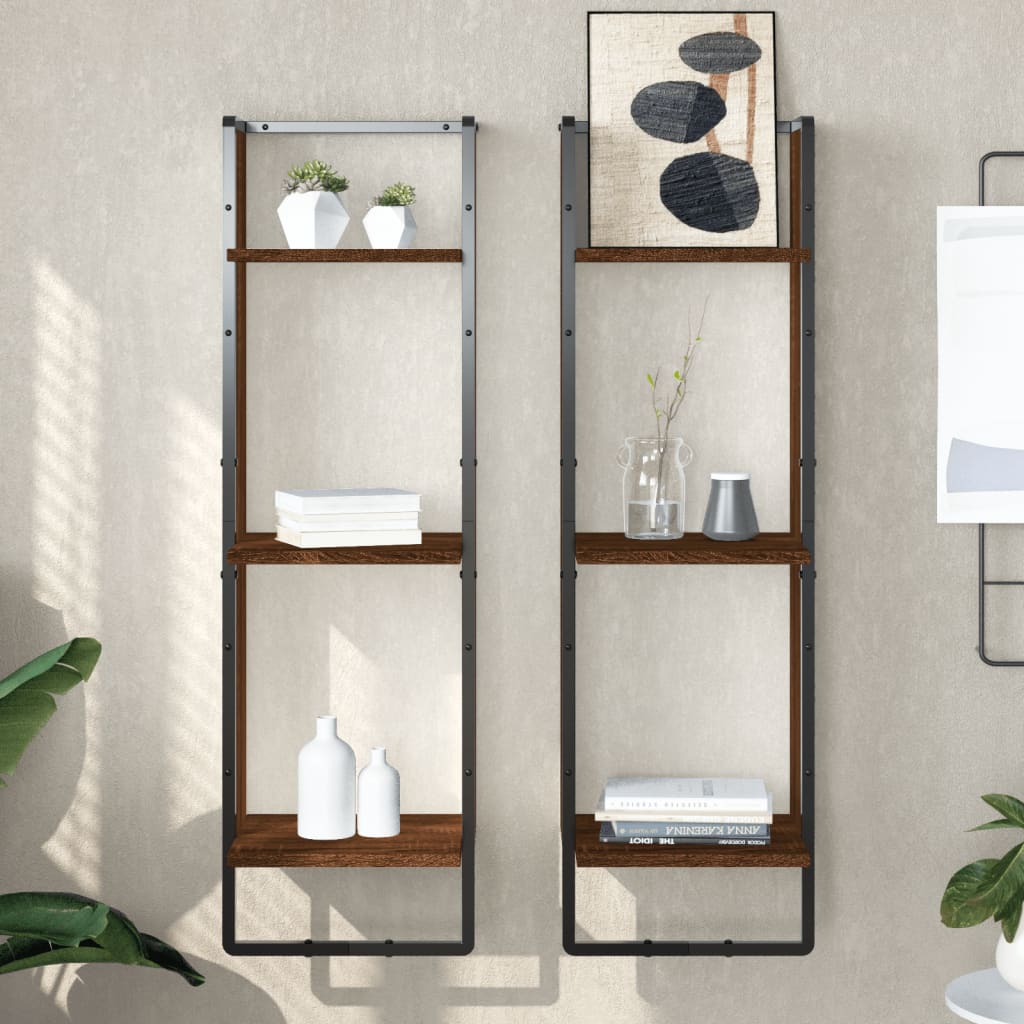 Wall shelf 3 compartments brown oak look 30x25x100cm wood material