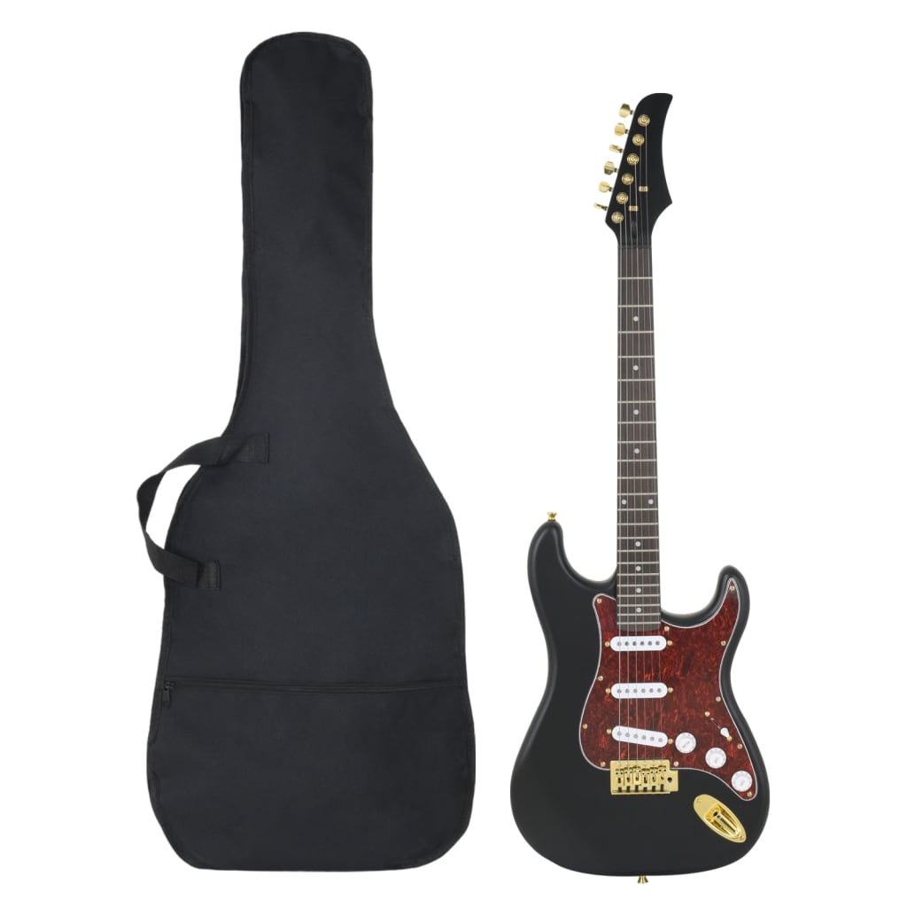 E-Gitarre für Anfänger mit Tasche Schwarz und Gold 4/4 39"