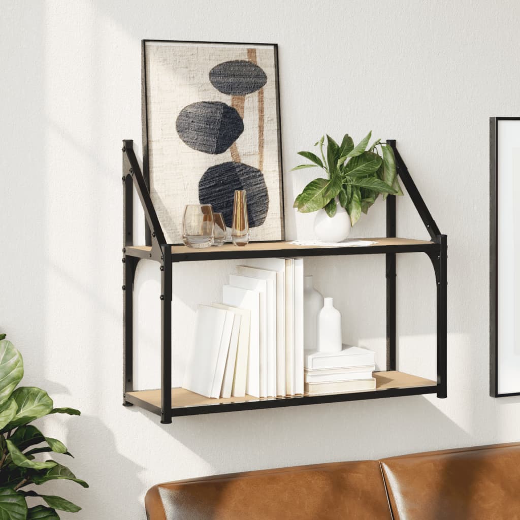 Wall shelf 2 compartments Sonoma oak 60x21x51 cm wood material