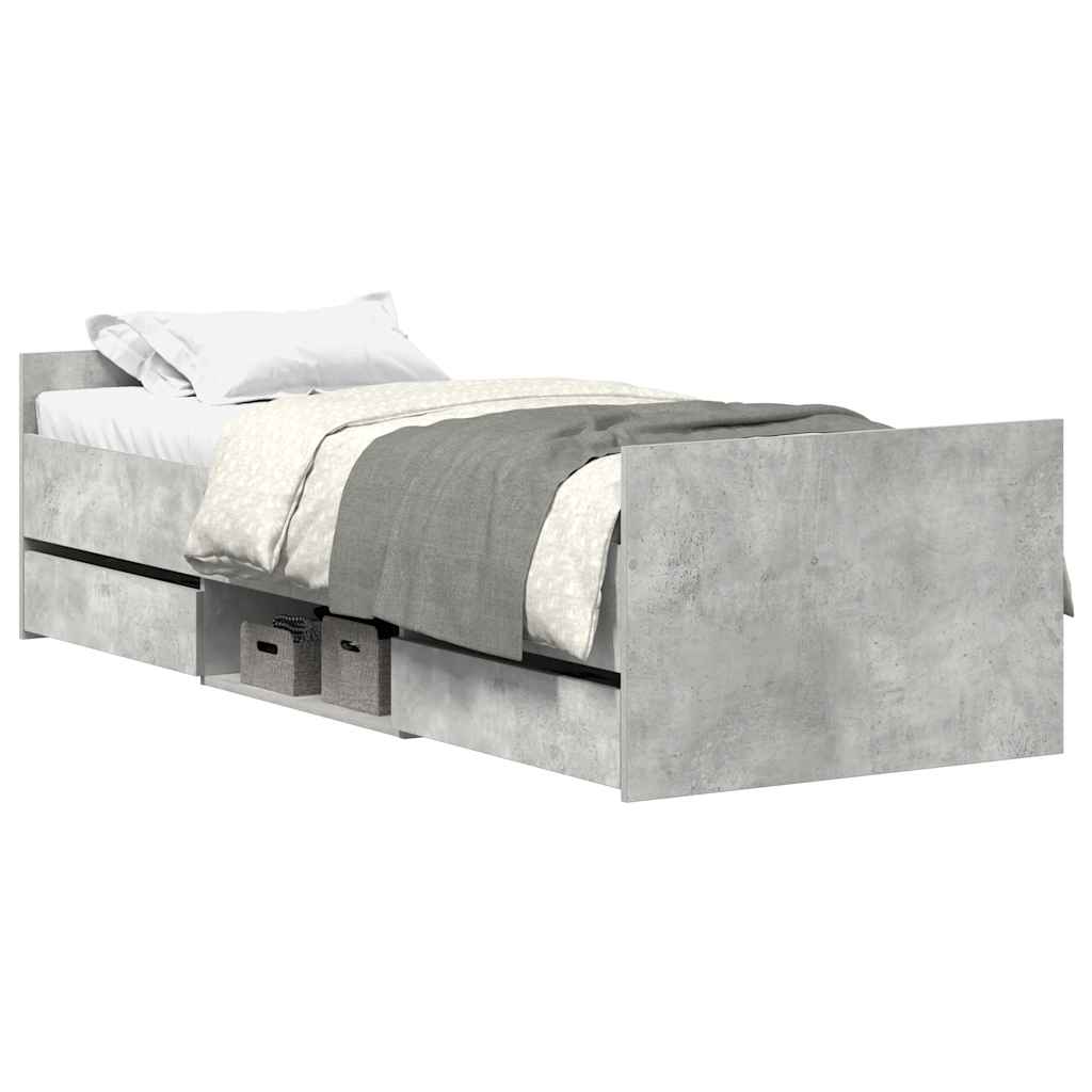 Bettgestell mit Kopf- und Fußteil Betongrau 75x190 cm