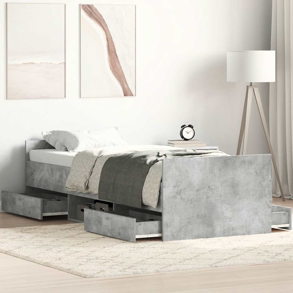 Bettgestell mit Kopf- und Fußteil Betongrau 75x190 cm
