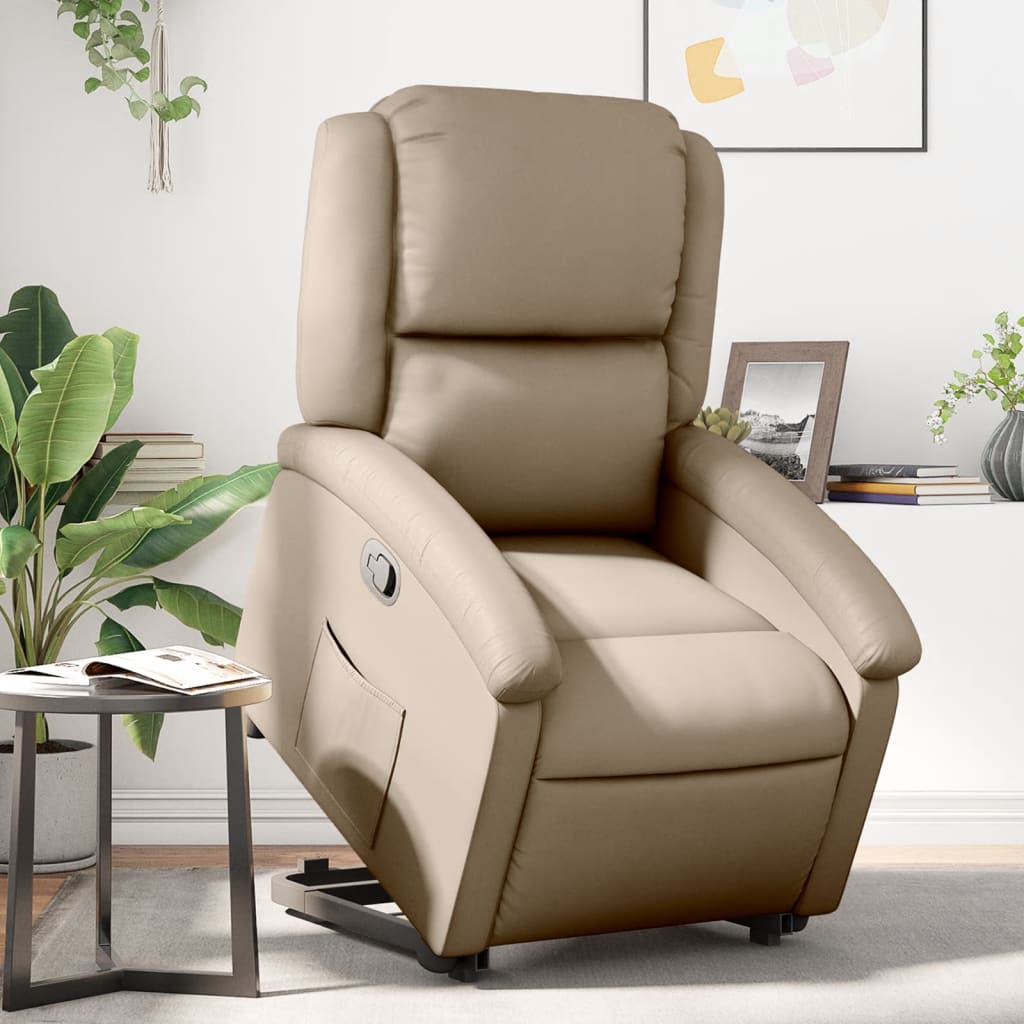 Recliner chair with stand-up aid cappuccino-brown artificial leather