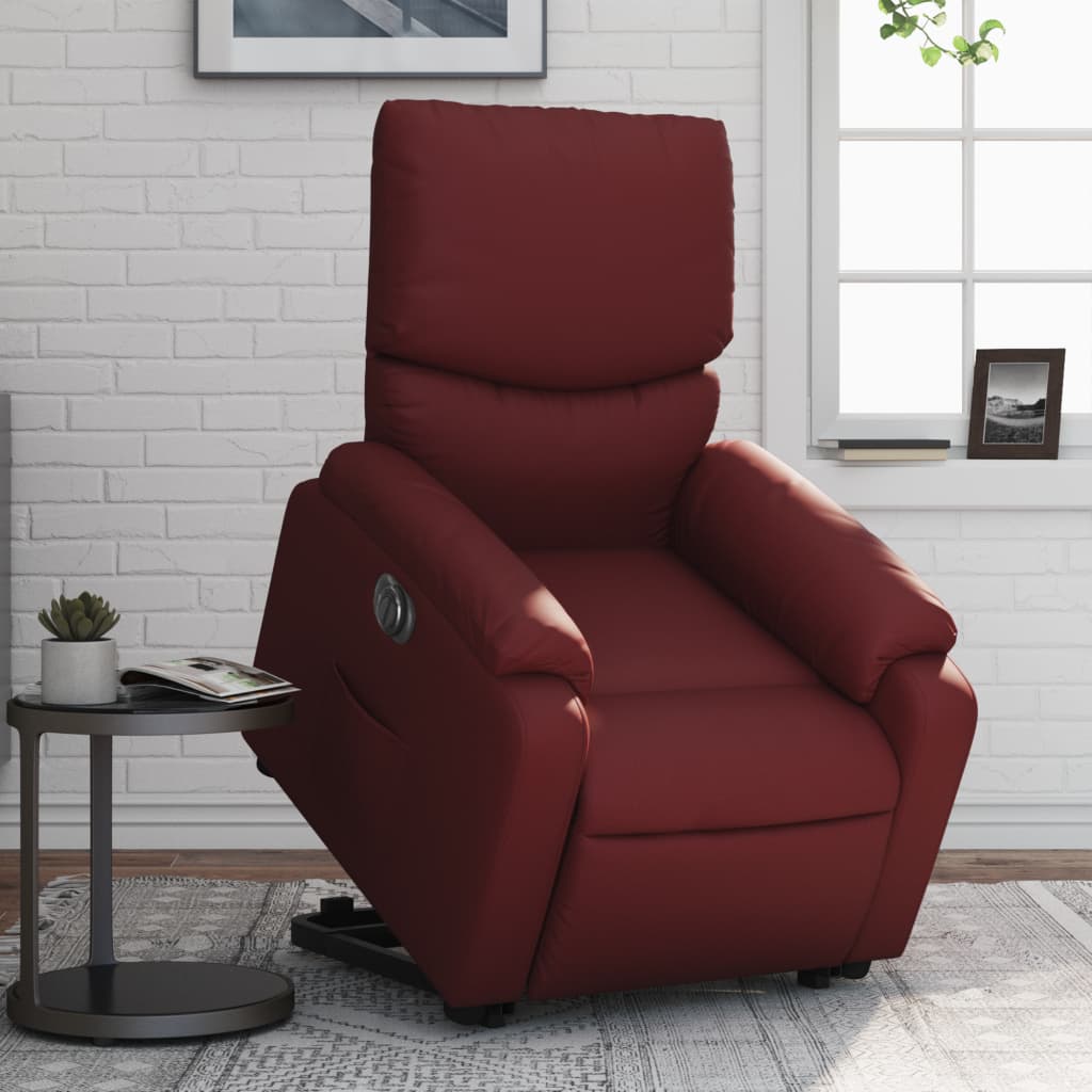 Relaxing chair with electric riser, wine red, artificial leather