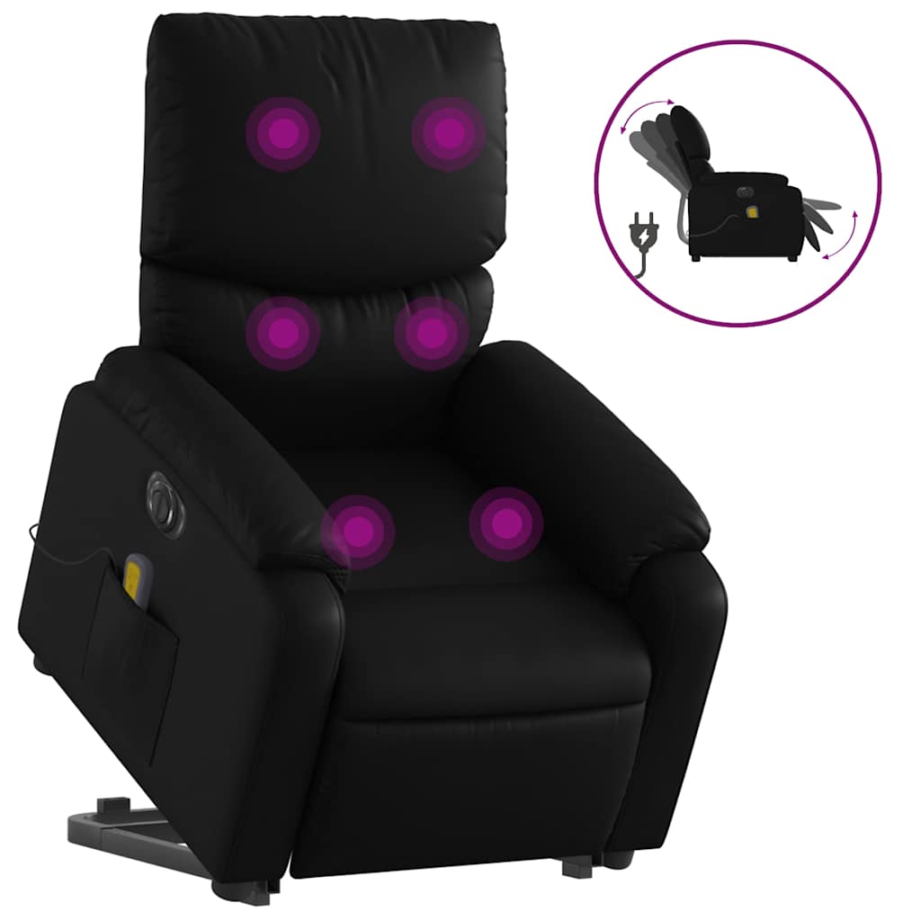 Massage chair with electric stand-up aid, black, artificial leather