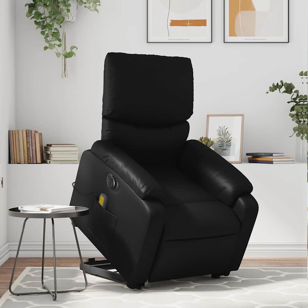 Massage chair with electric stand-up aid, black, artificial leather