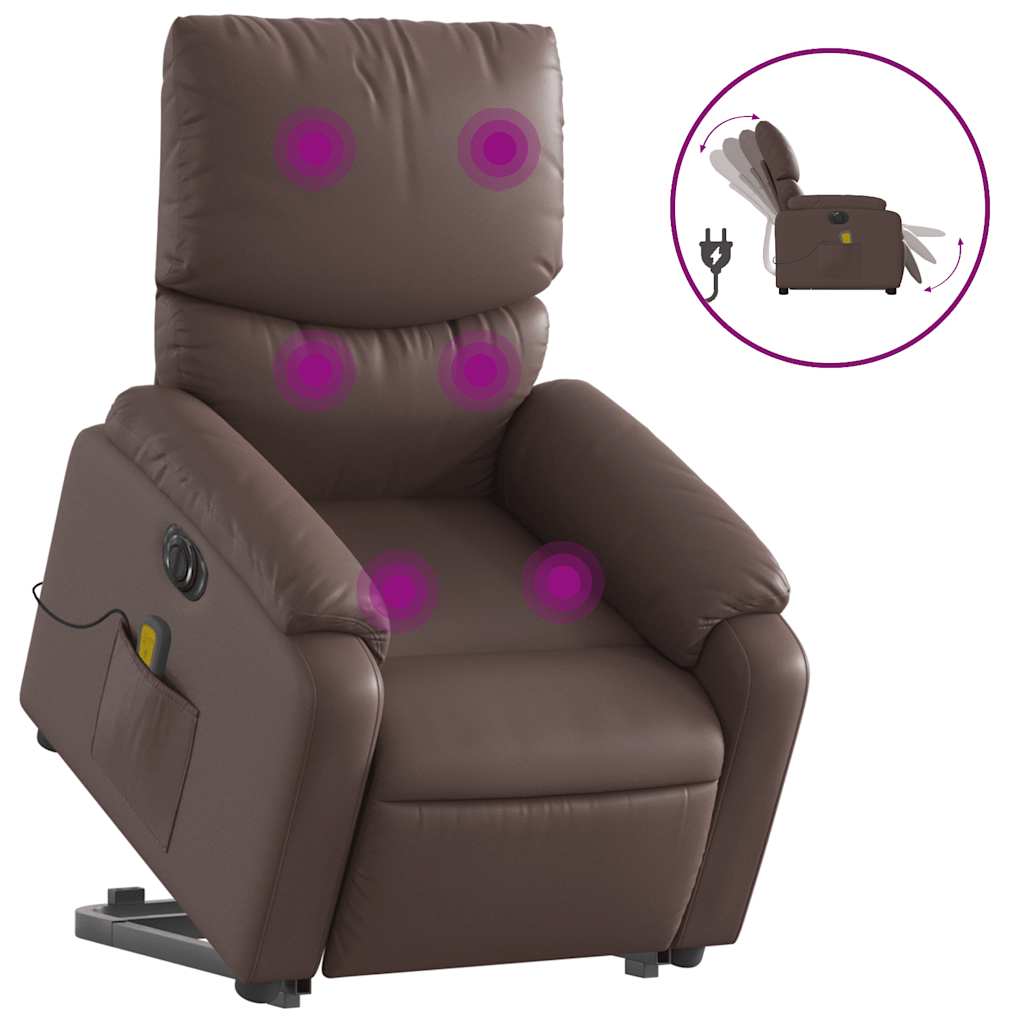 Massage chair with electric stand-up aid, brown imitation leather