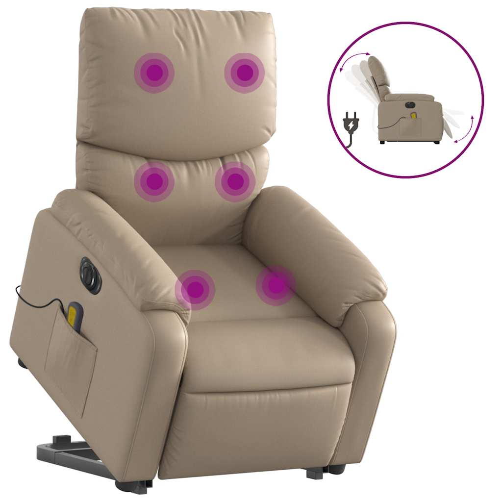 Massage chair with electric stand-up aid, cappuccino, artificial leather
