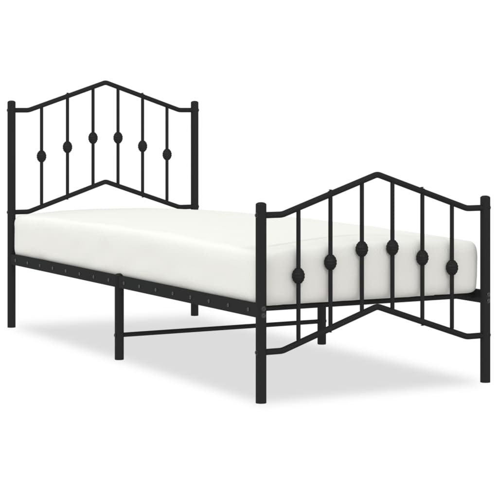 Bed frame with head and footboard metal black 90x200 cm
