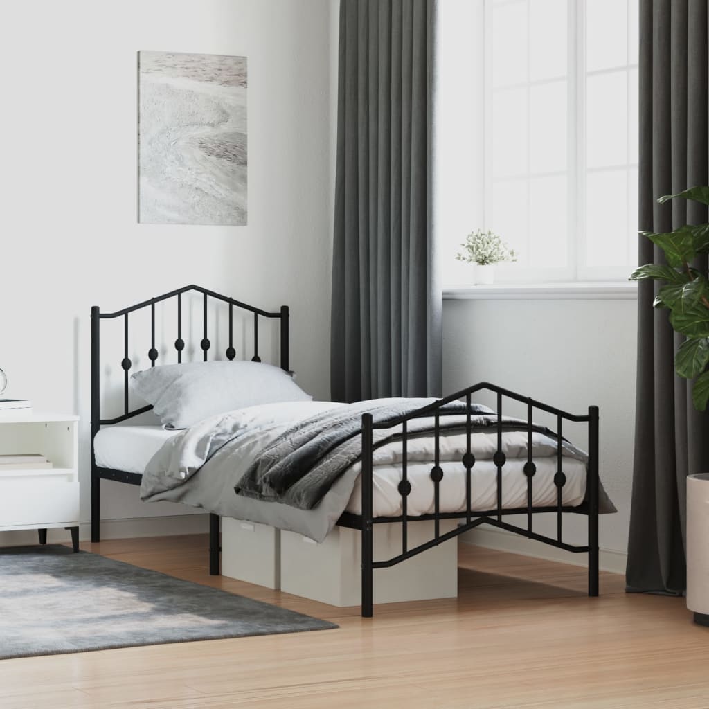 Bed frame with head and footboard metal black 90x200 cm